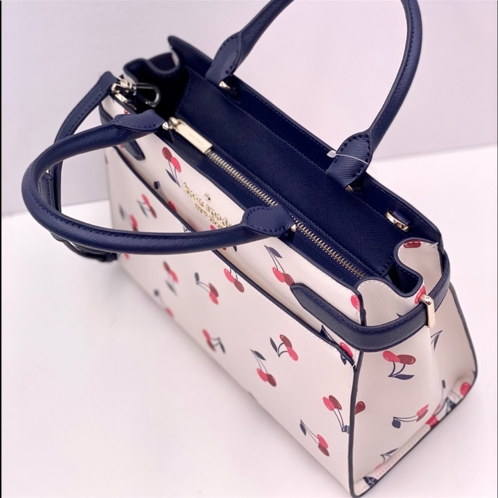 Kate Spade White and Navy Cherry Print Handbag - Picture 10 of 14